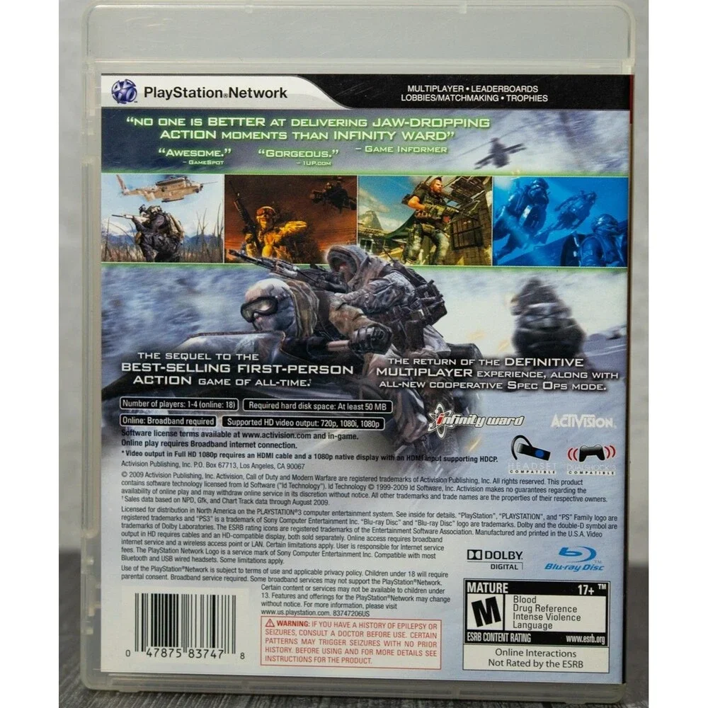 CALL OF DUTY MODERN WARFARE 2 PS3 GAME CLEANED/TESTED CLASSIC PLAYSTATION